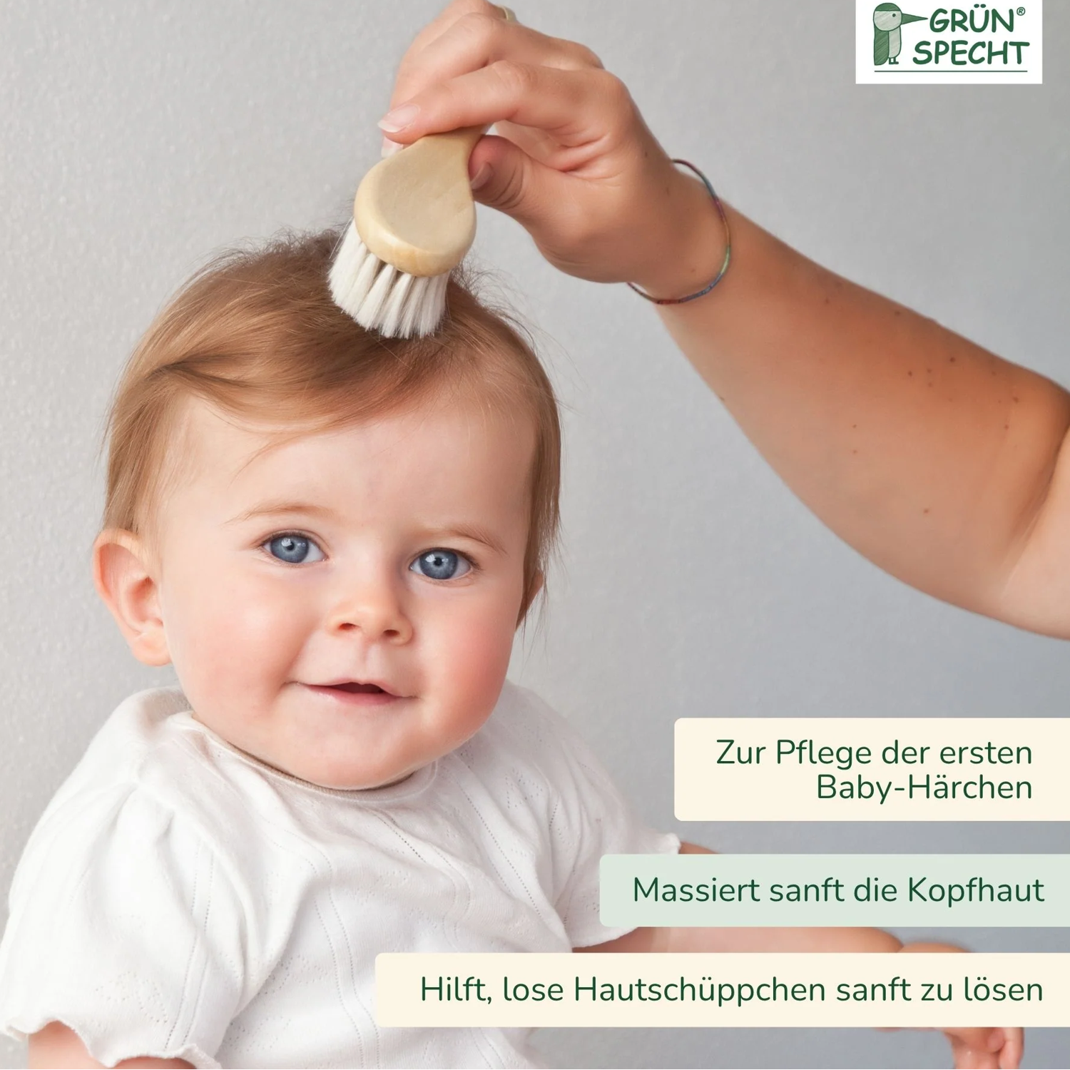 Grünspecht Babybürste aus Ziegenhaar