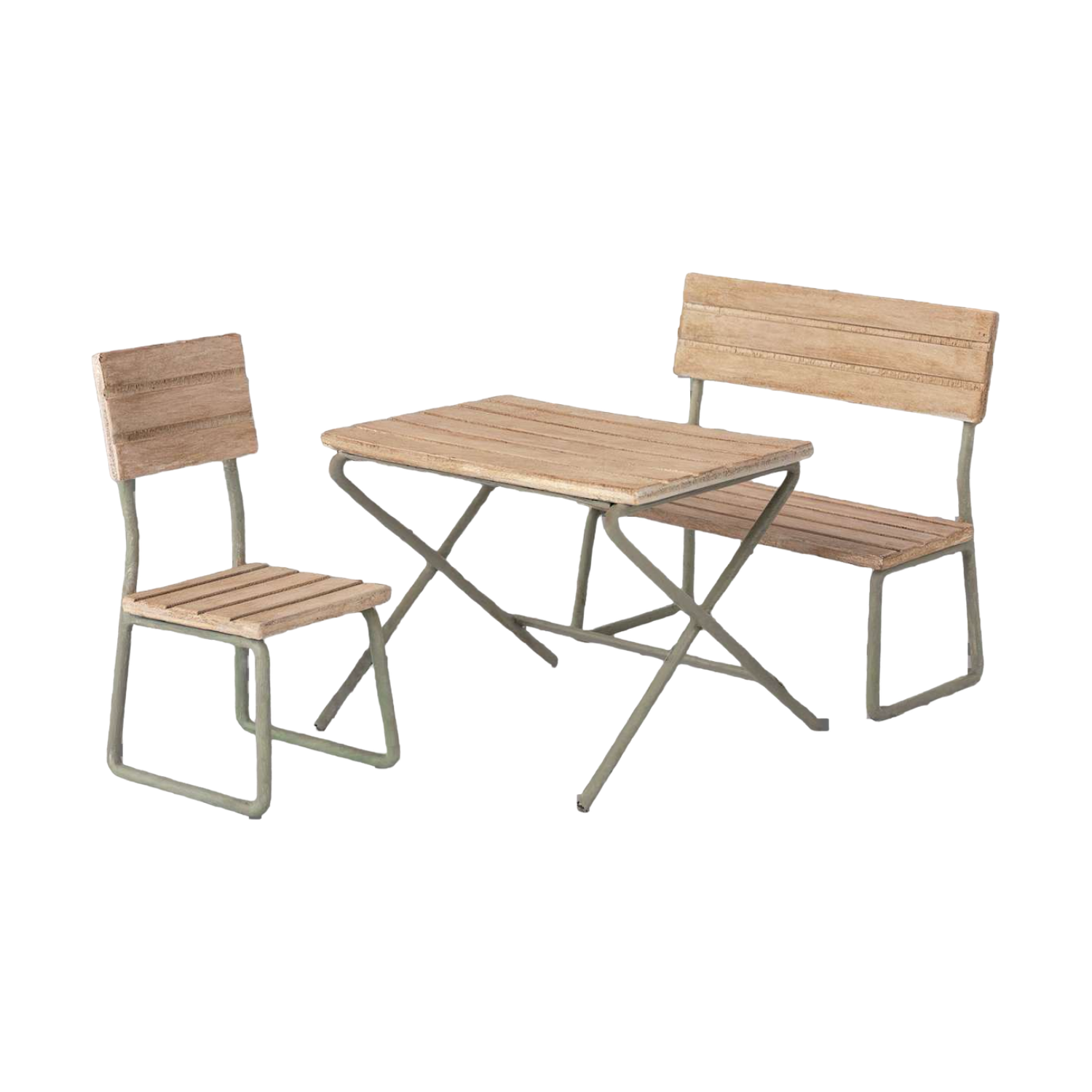 Maileg Garten Set Holz Tisch Stühle und Bank
