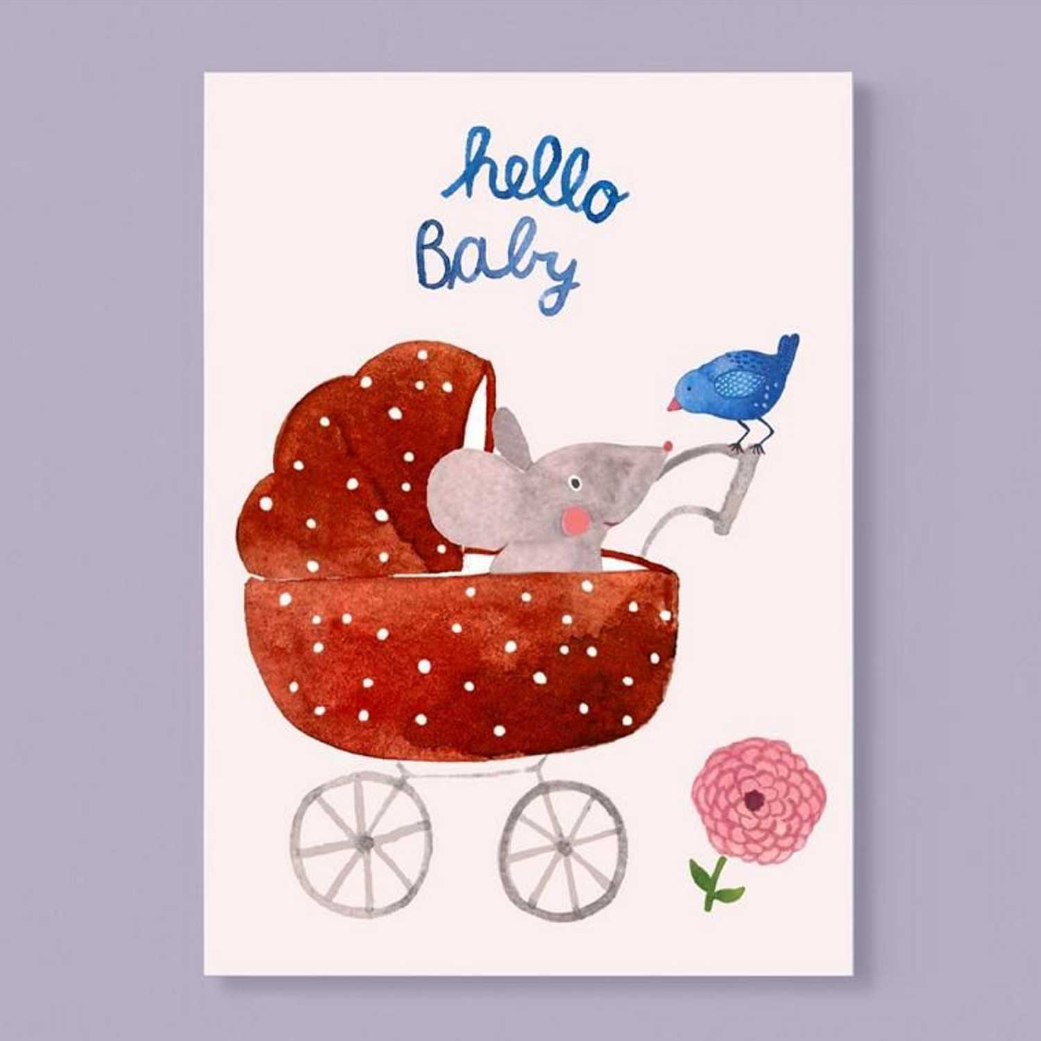 FRAU Ottilie Postkarte zur Geburt Hello Baby Maus