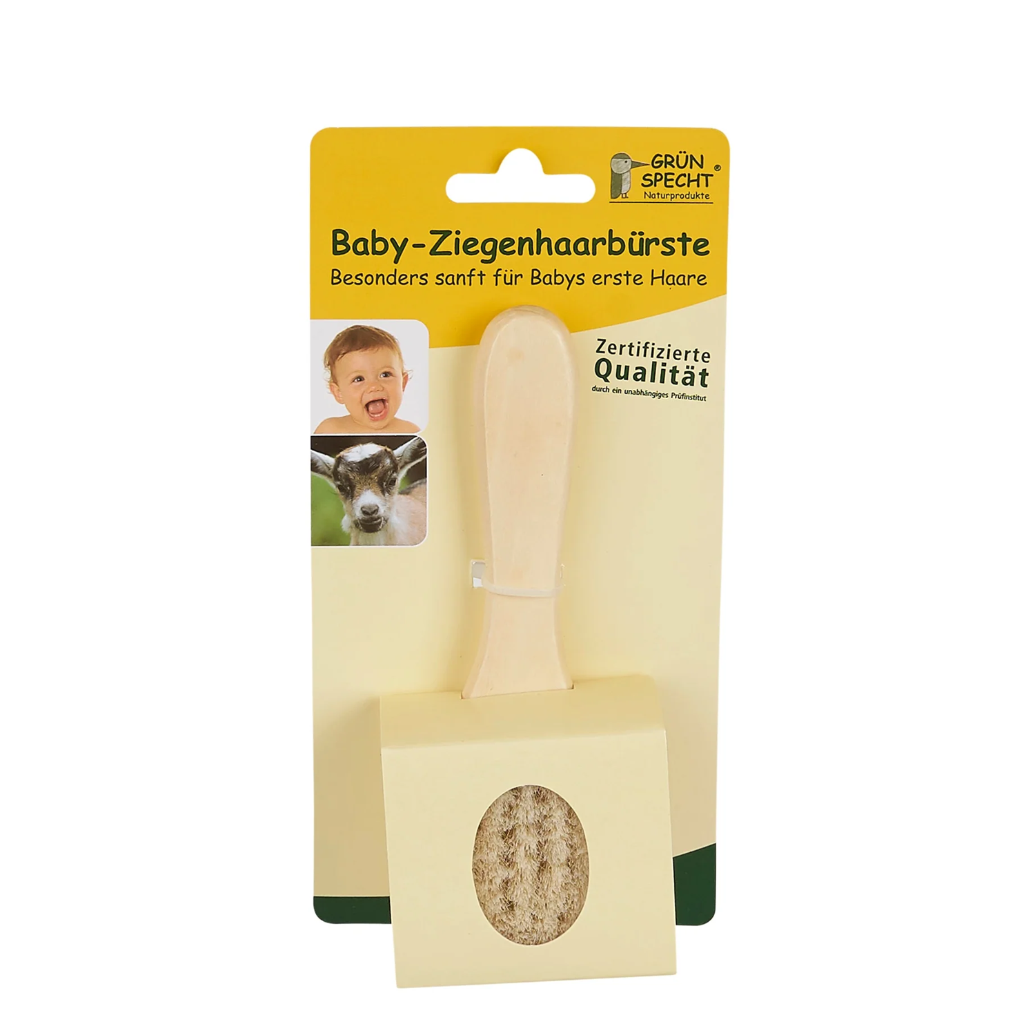 Grünspecht Babybürste aus Ziegenhaar