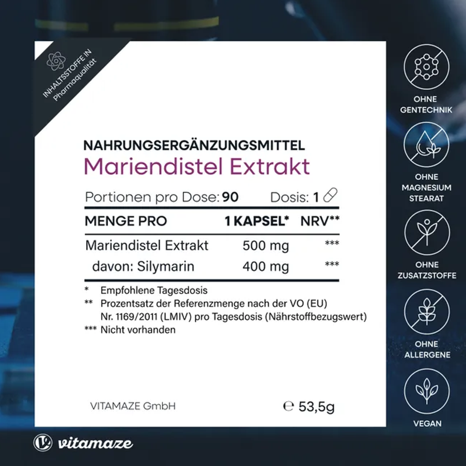 Vitamaze Mariendistel 500mg Silymarin 90 Kapseln