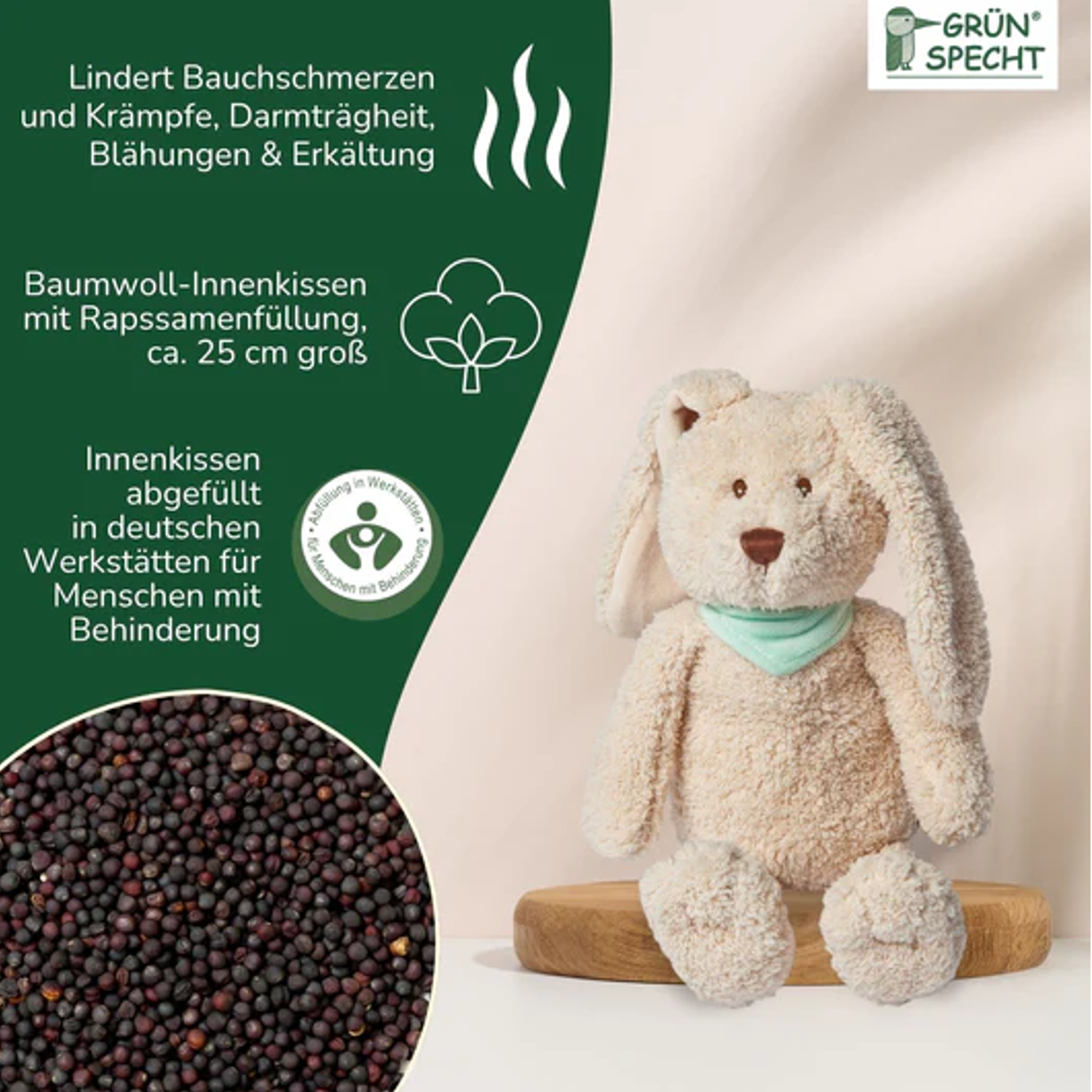 Grünspecht Baby Wärmetier Hase 18cm Raps