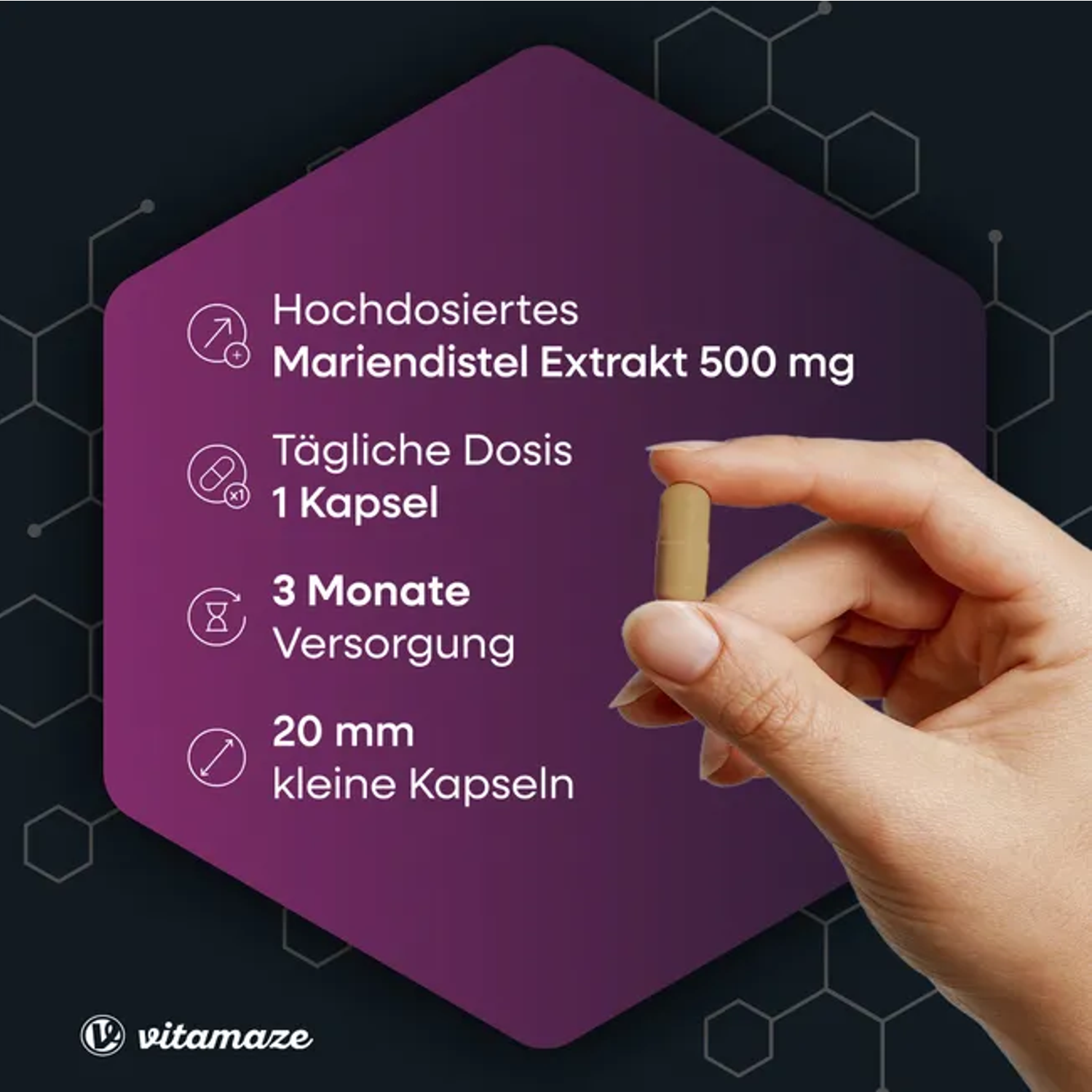 Vitamaze Mariendistel 500mg Silymarin 90 Kapseln