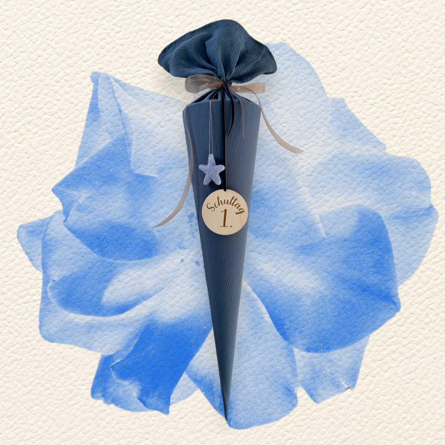LINALOTTE Schultüte Musselin blau mit Namen 70cm