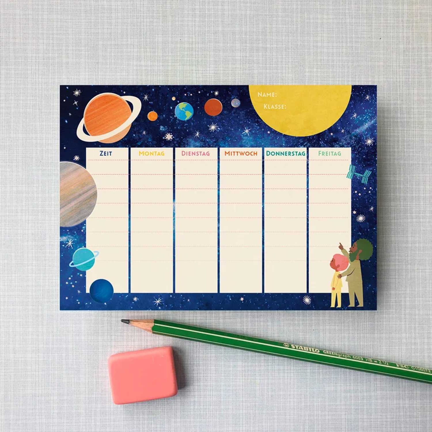 MONIMARI Postkarte A6 Stundenplan Sonnensystem